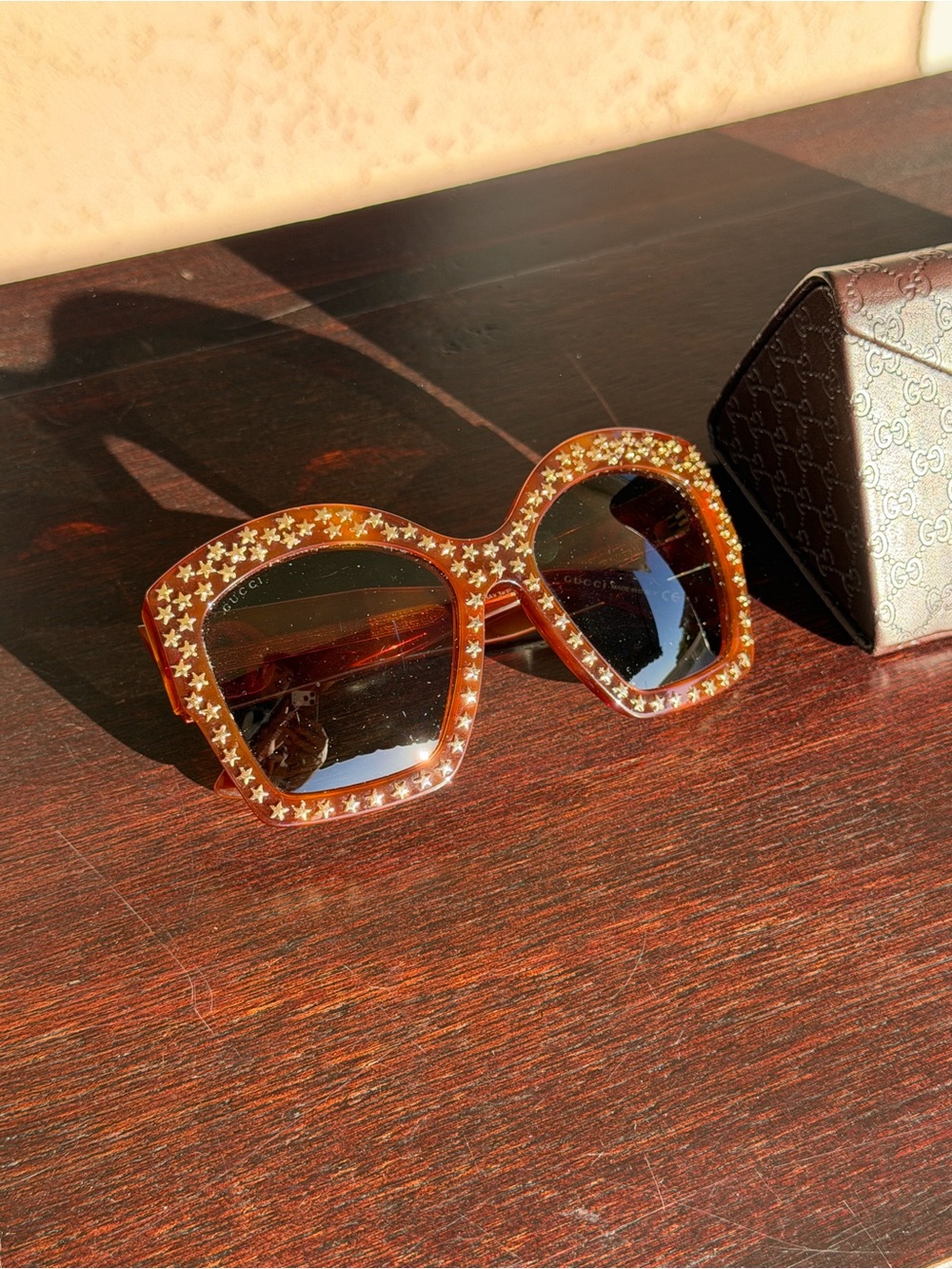 Gucci Brown Star-Studded Oversized Square Sunglasses